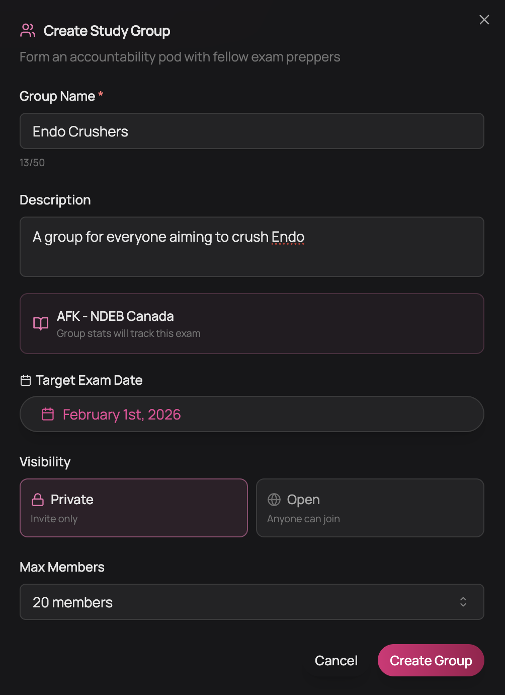 Creating a new study group